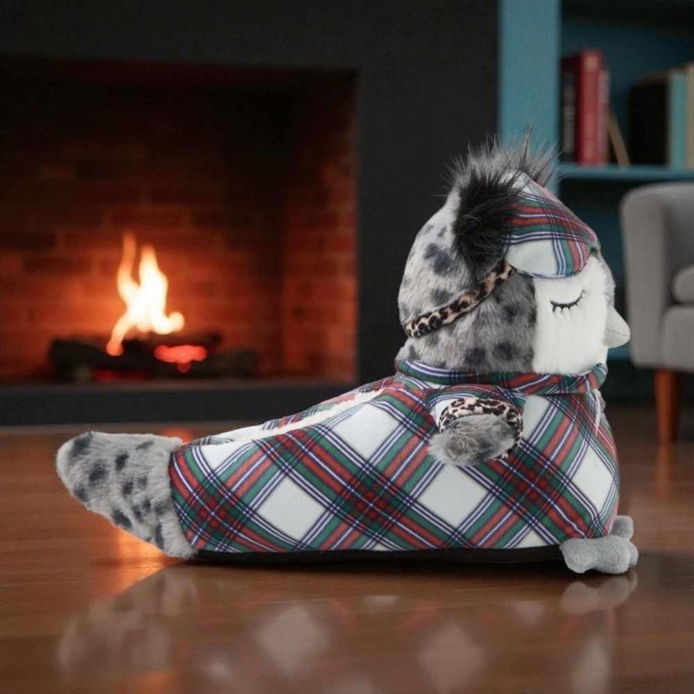 NEW!!! AERIE GREY COZY PLAID OWL CRITTER SLIPPERS - SIZE M - Picture 2 of 9